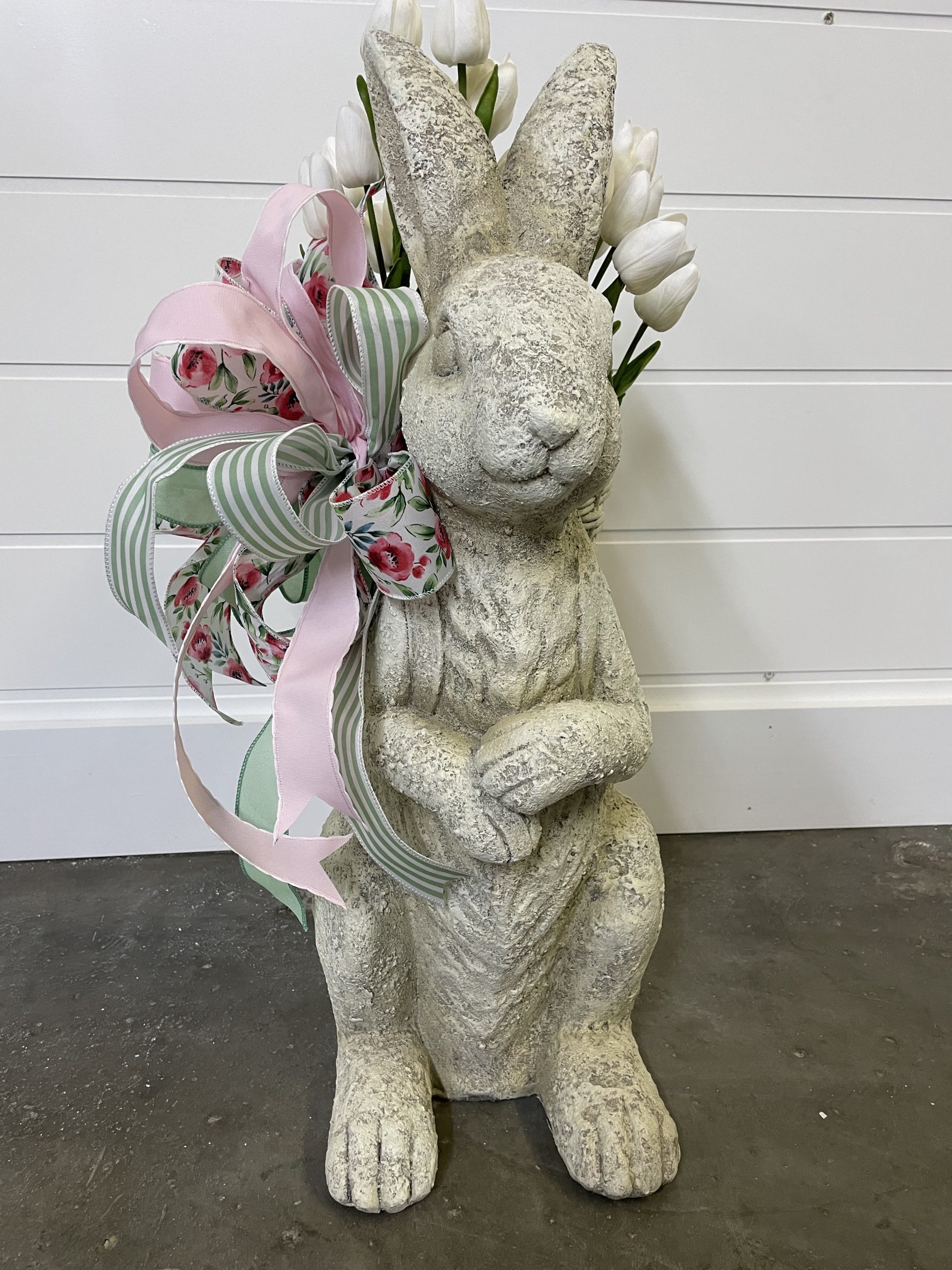 Garden Stone Bunny - White Tulips Garden Stone Bunny - White Tulips