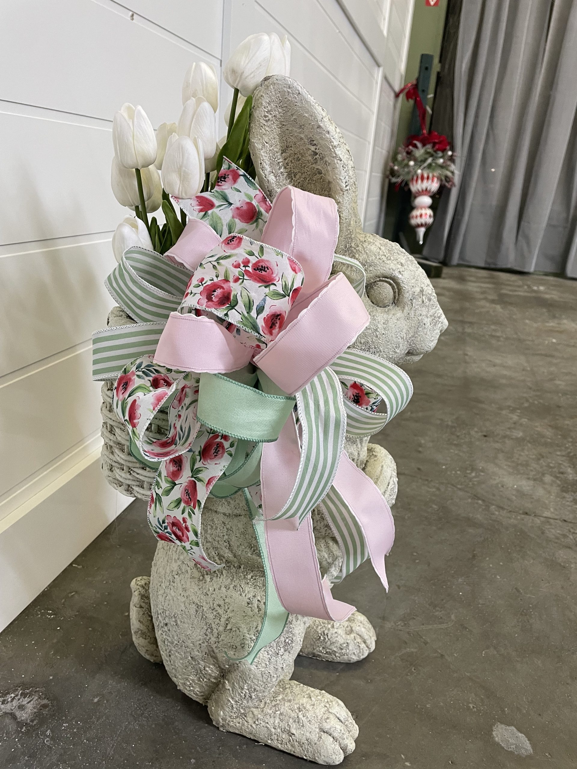 Garden Stone Bunny - White Tulips Side View